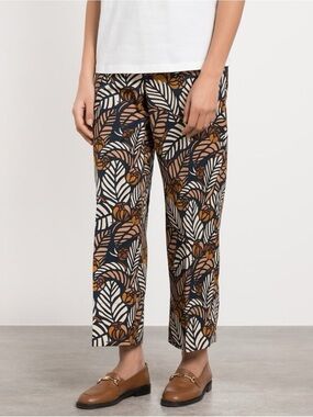Max Mara Straight-Leg Linen Blend Ankle Pants Arizona Print Womens 10